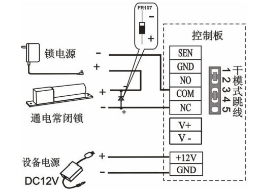 干模式:獨(dú)立電源接常閉鎖